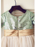 Short Sleeves Mint Sequin Ivory Tulle Floor Length Flower Girl Dress 